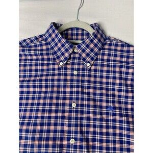 Brooks Brothers Madison Fit Large Blue Plaid Non Iron Stretch Supima Cotton